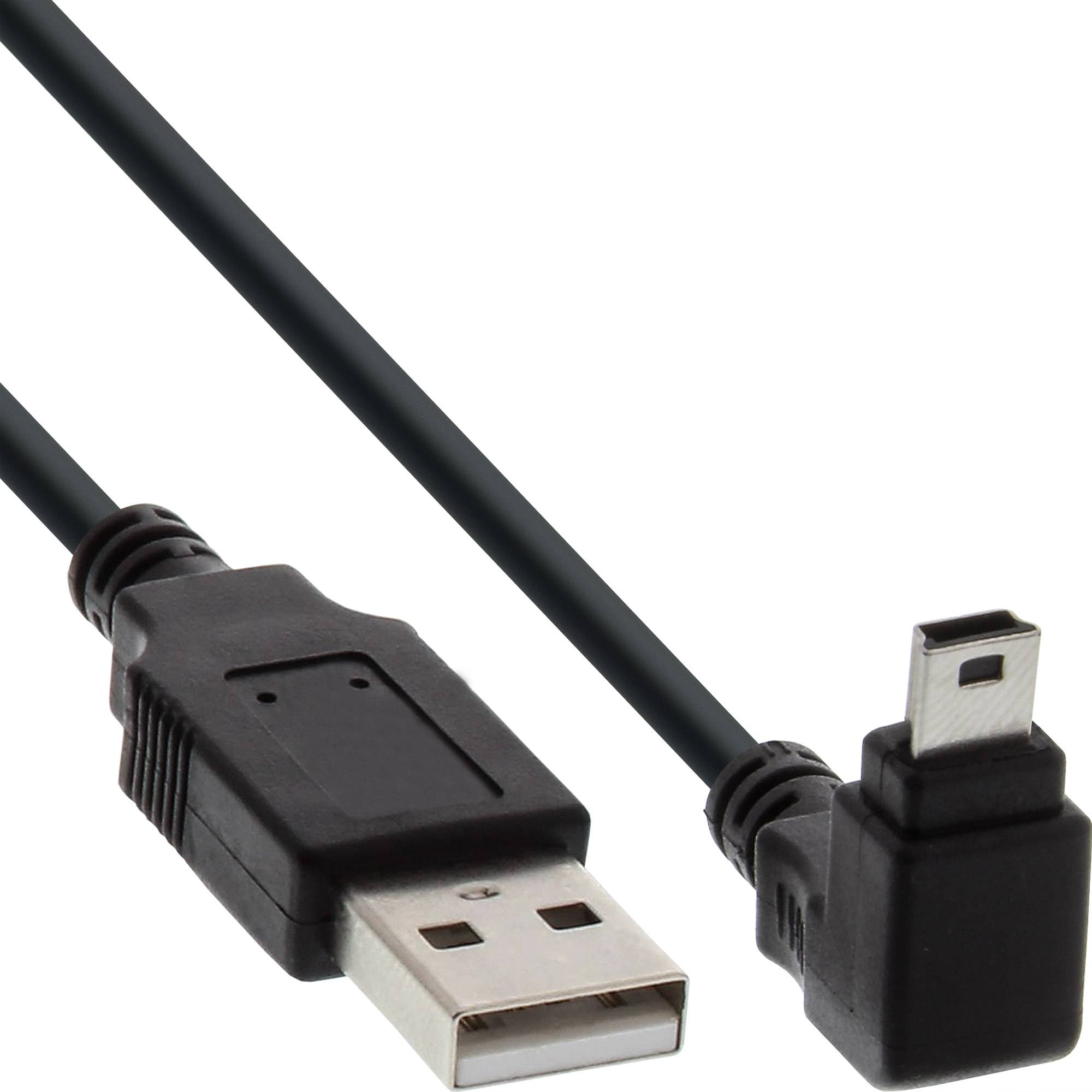 INLINE - USB 2.0 Mini-Kabel - ST A/Mini-B ST 5pol - unten abgew. 90° - schwarz - 3m