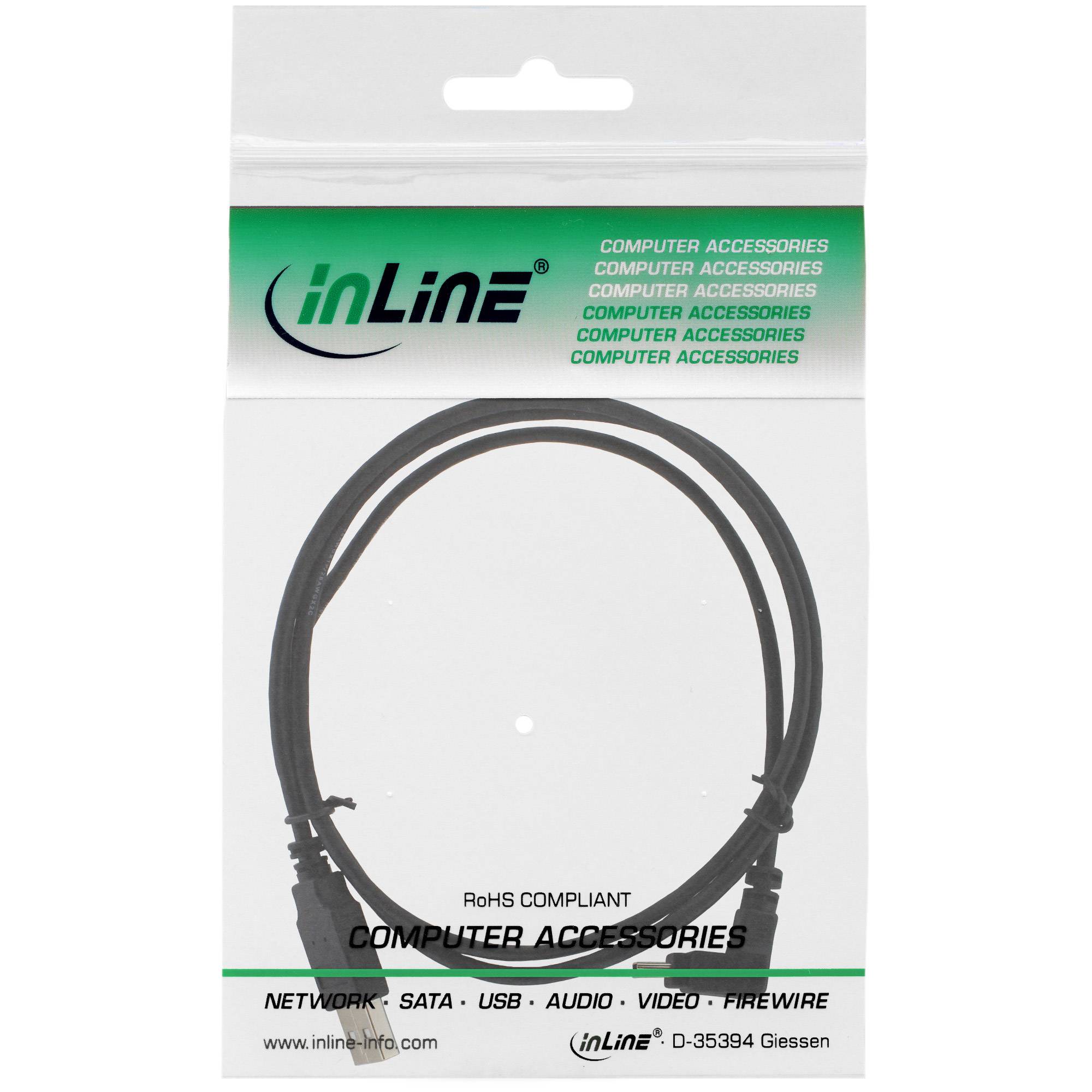 INLINE - USB 2.0 Mini-Kabel - ST A/Mini-B ST 5pol - unten abgew. 90° - schwarz - 3m