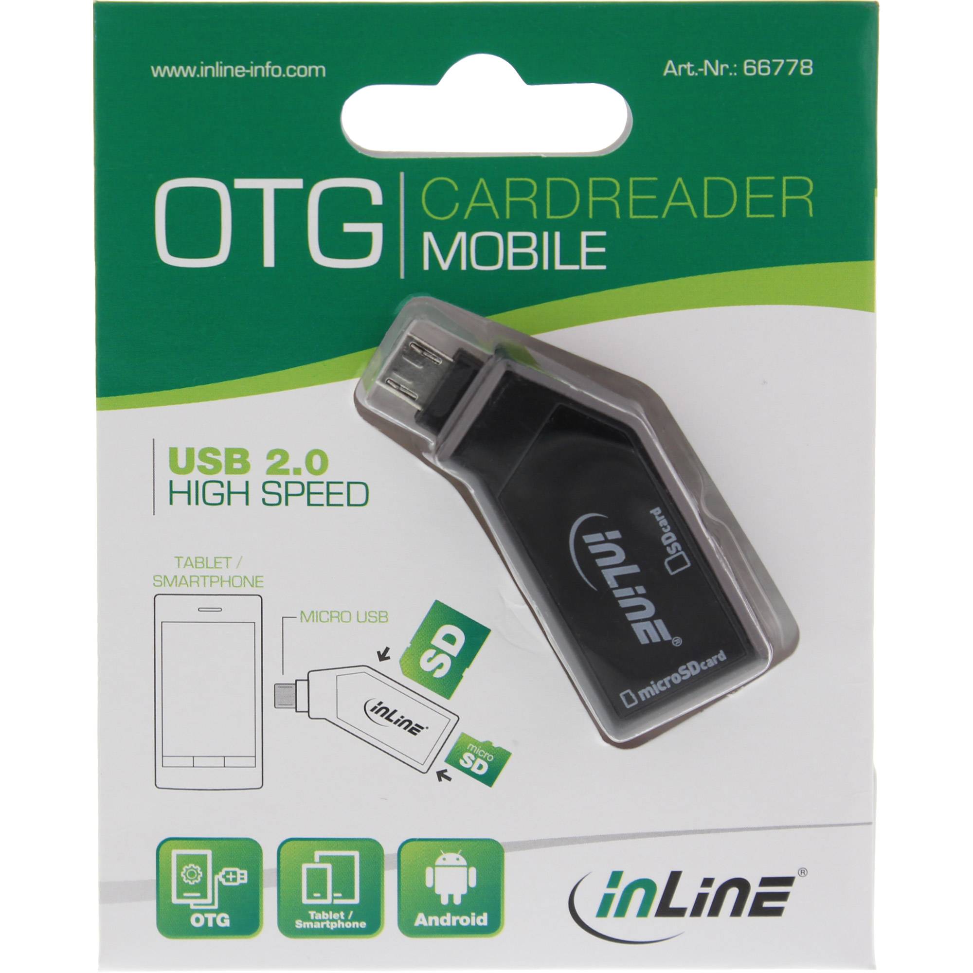INLINE - OTG Mobile Card Reader - USB 2.0 - für SD+microSD - für Android Smartphone