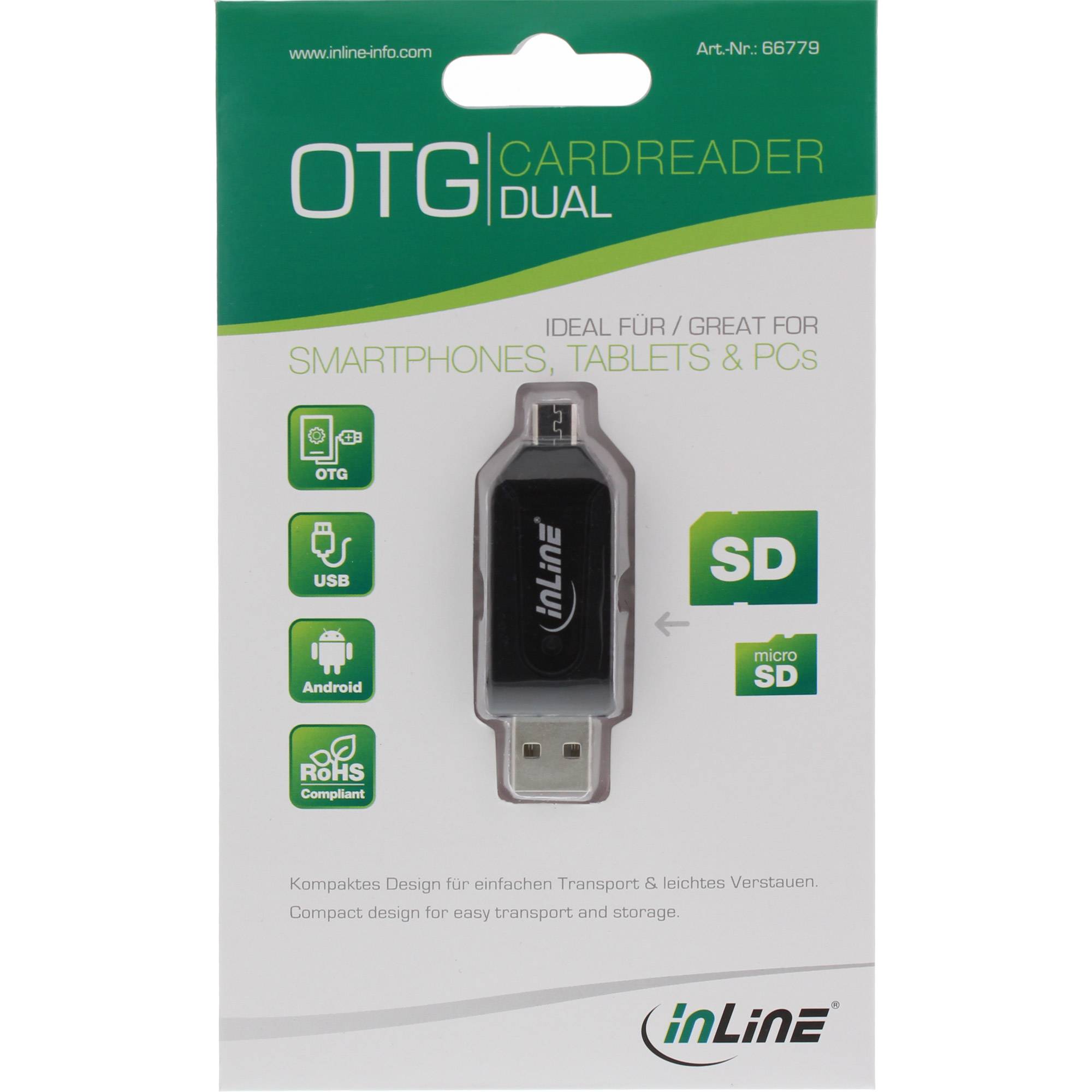 INLINE - Dual Card Reader für SD und microSD - für Android (OTG) und PC