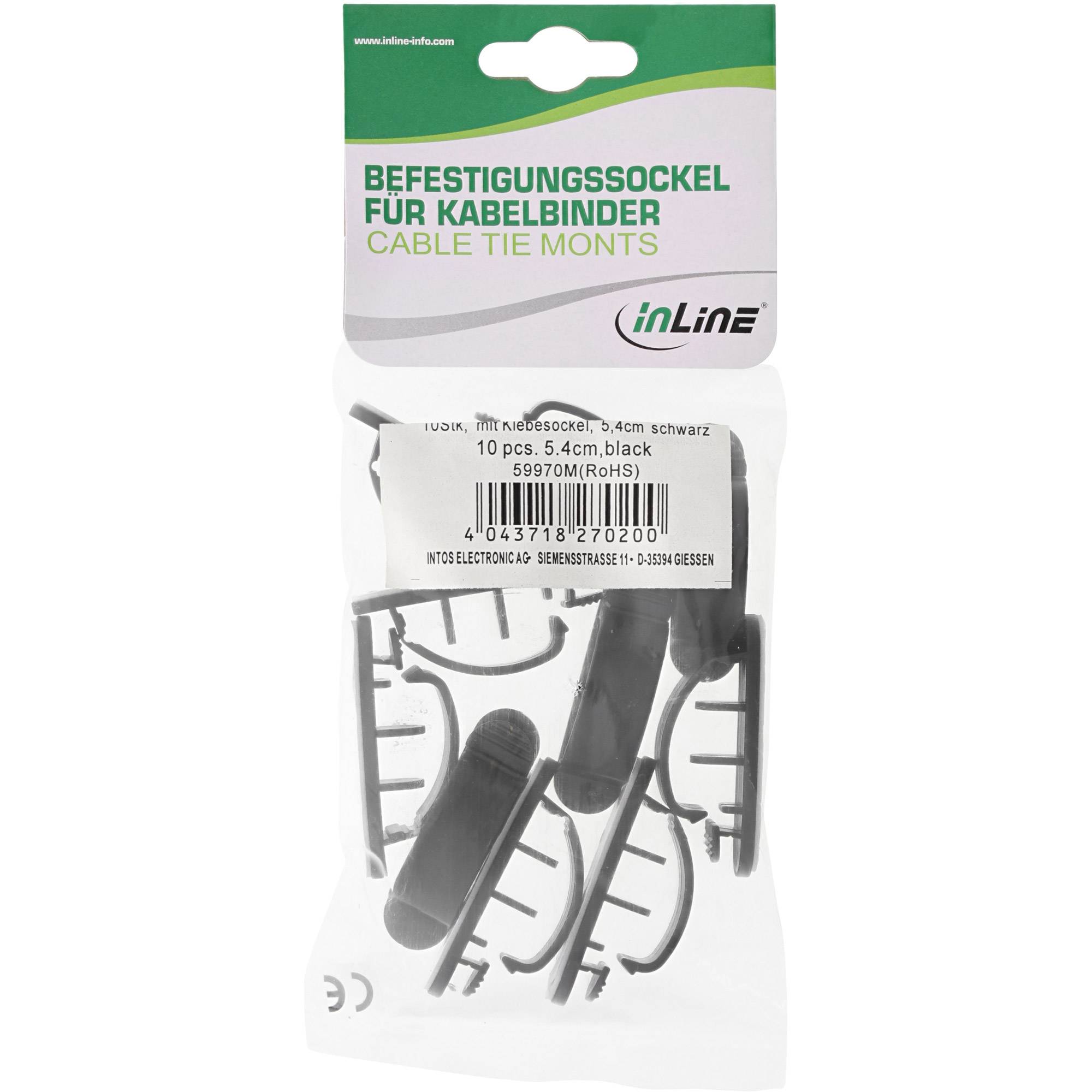 INLINE - 10er Pack Kabelmanager - mit Klebesockel - 2,8cm - schwarz