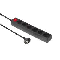 6-fach Schuko-Steckdose 3M Schwarz Mit ON/OF-Schalter und