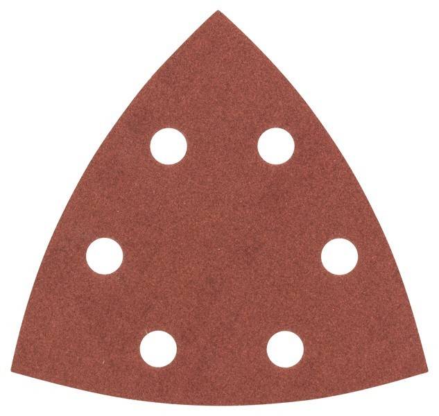 Ein dreieckiges Schleifblatt mit sechs Löchern, das zum Schleifen von schwer zugänglichen Bereichen verwendet wird und in der Regel mit Multischleifwerkzeugen kompatibel ist.