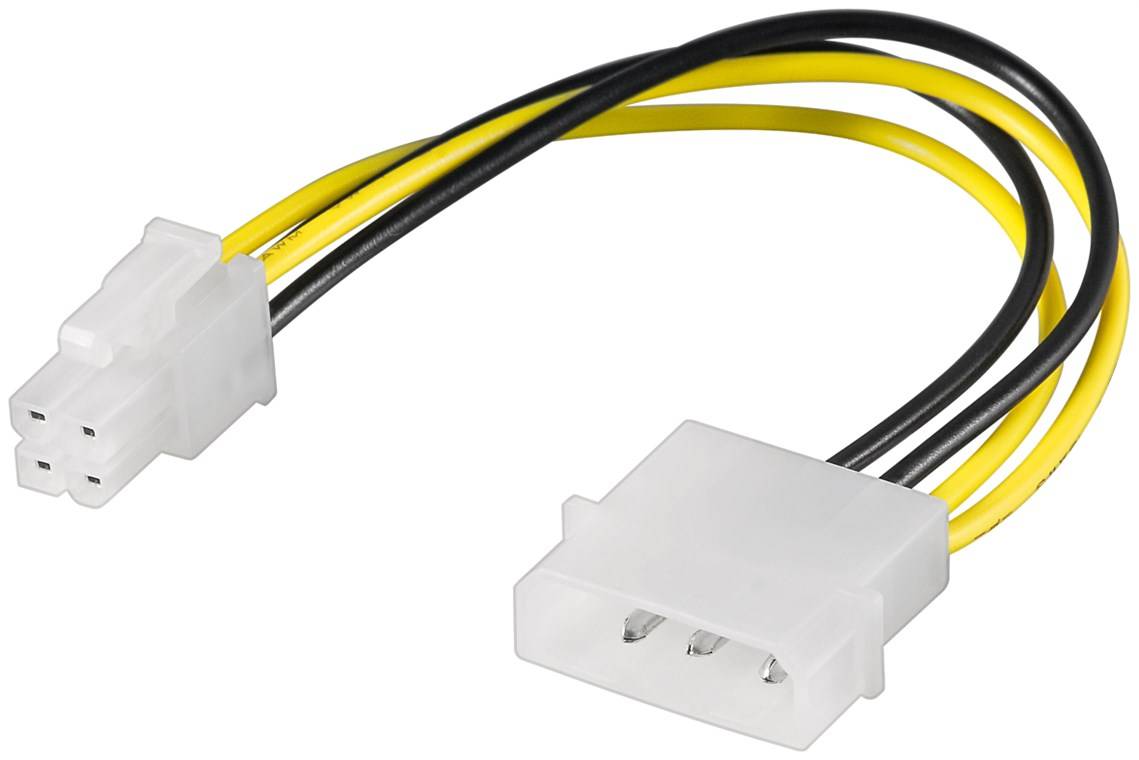 goobay PC Stromkabel/Stromadapter 5,25" Stecker zu ATX 12 P4 4 Pin schwarz/gelb 0,16 m (Bulk)