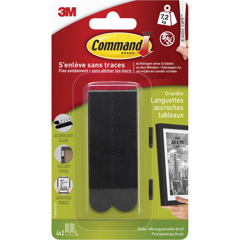 3M Command Bilder-Montagestreifen Strips, Größe: L, schwarz