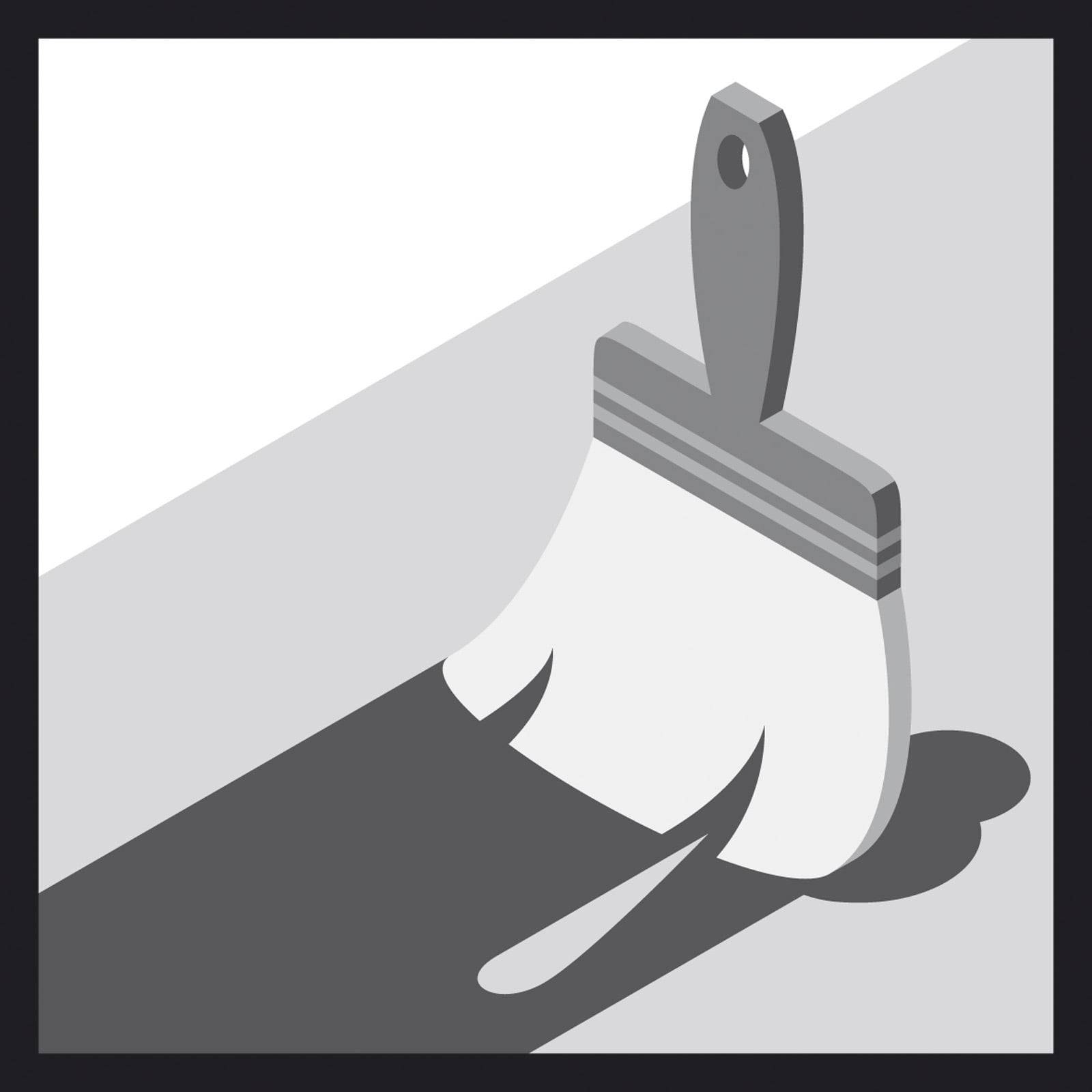 Eine abstrakte Darstellung eines Pinsels, der einen stilisierten Schatten auf einer grauen Oberfläche wirft.