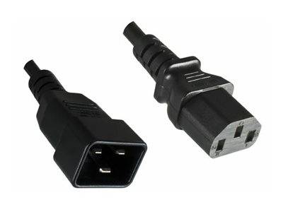 Zwei schwarze IEC-Stromkabelstecker auf weißem Hintergrund, eine weibliche Buchse und ein männlicher Stecker.