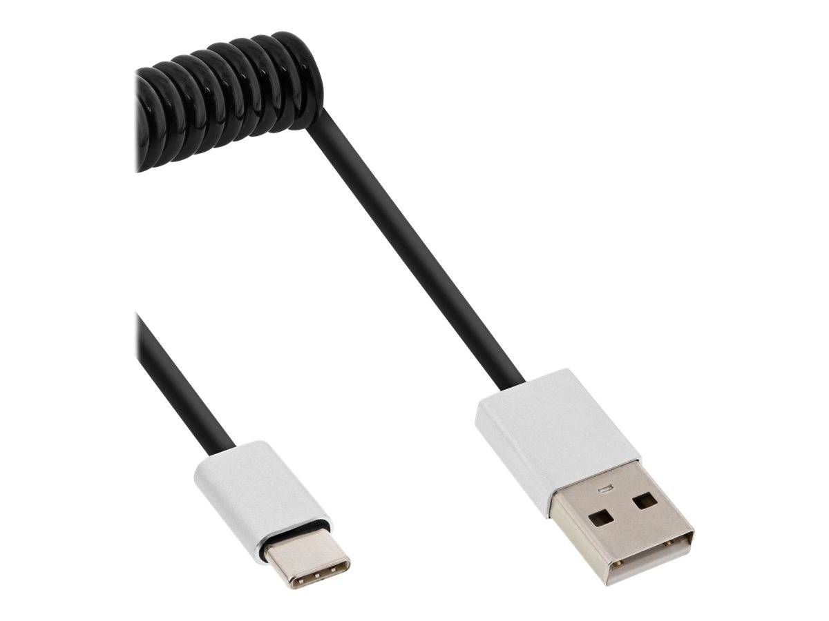 INLINE - USB 2.0 Spiralkabel - USB-C ST an A ST - schwarz/Alu - flexibel - 2m