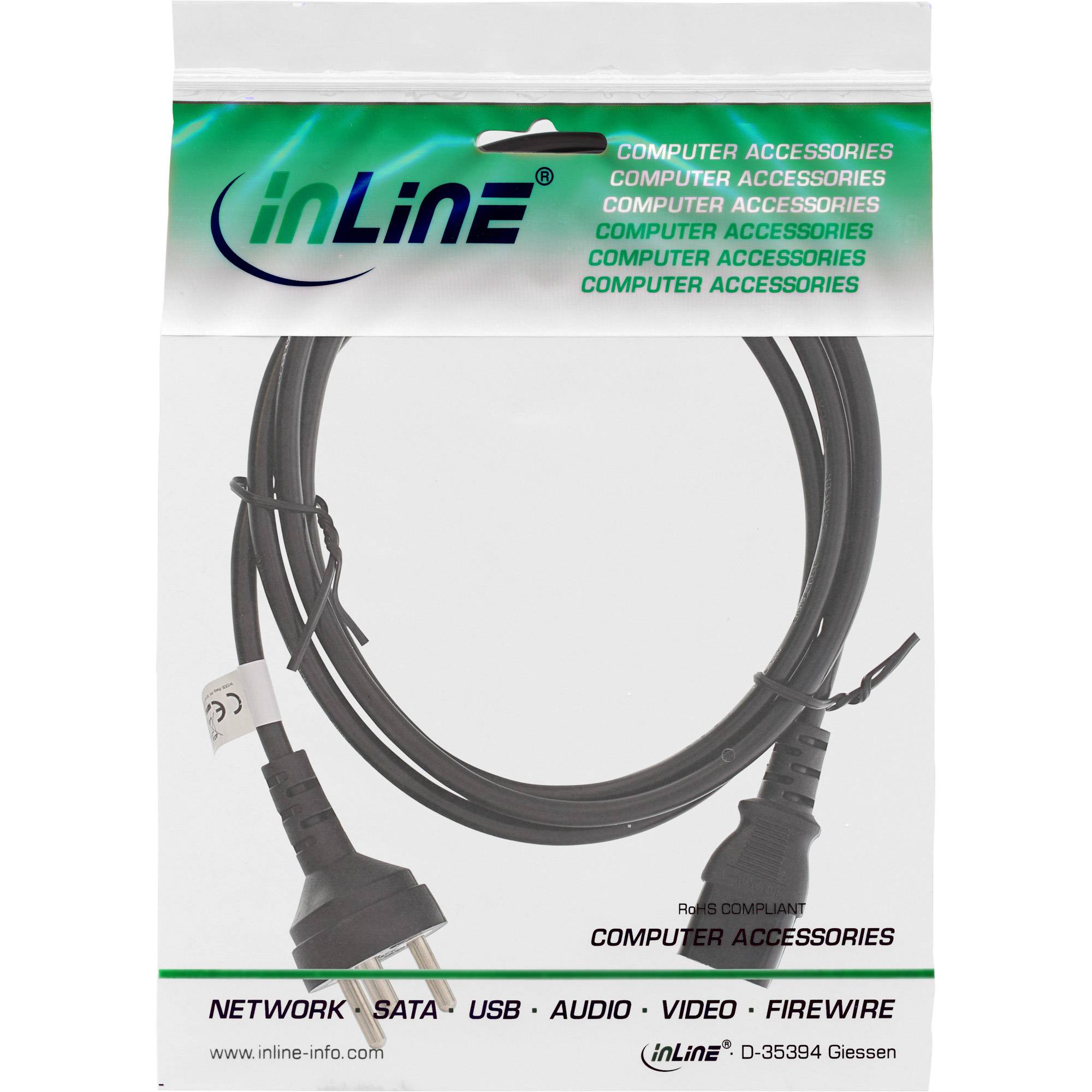InLine Netzkabel - Netzstecker Dänemark auf Kaltgerätestecker C13 - 3m - 250 V -