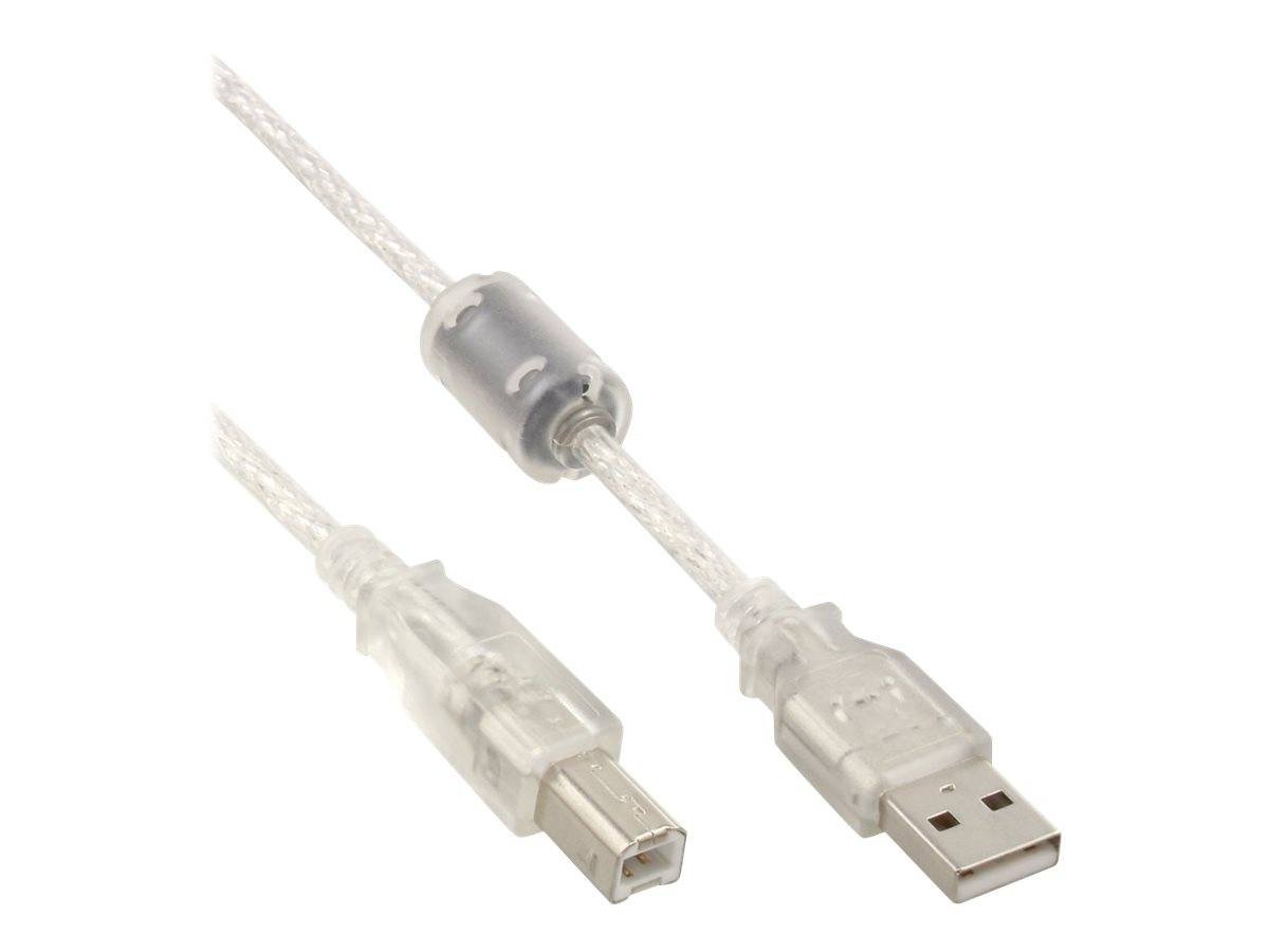 INLINE - USB 2.0 Kabel - A an B - transparent - mit Ferritkern - 0,3m