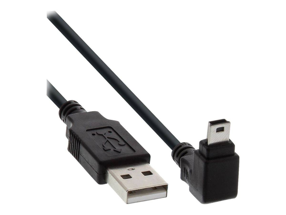 INLINE - USB 2.0 Mini-Kabel - ST A/Mini-B ST 5pol - unten abgew. 90° - schwarz - 0,3m
