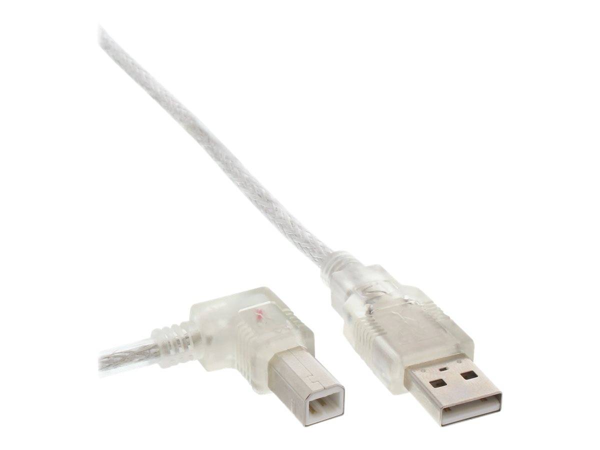 INLINE - USB 2.0 Kabel - A an B - links abgewinkelt - transparent - 0,3m