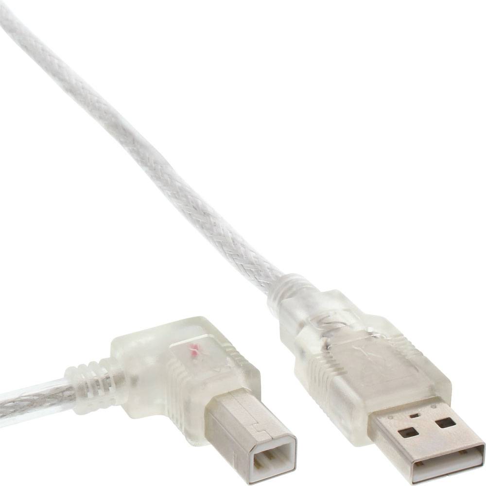 INLINE - USB 2.0 Kabel - A an B - links abgewinkelt - transparent - 0,3m