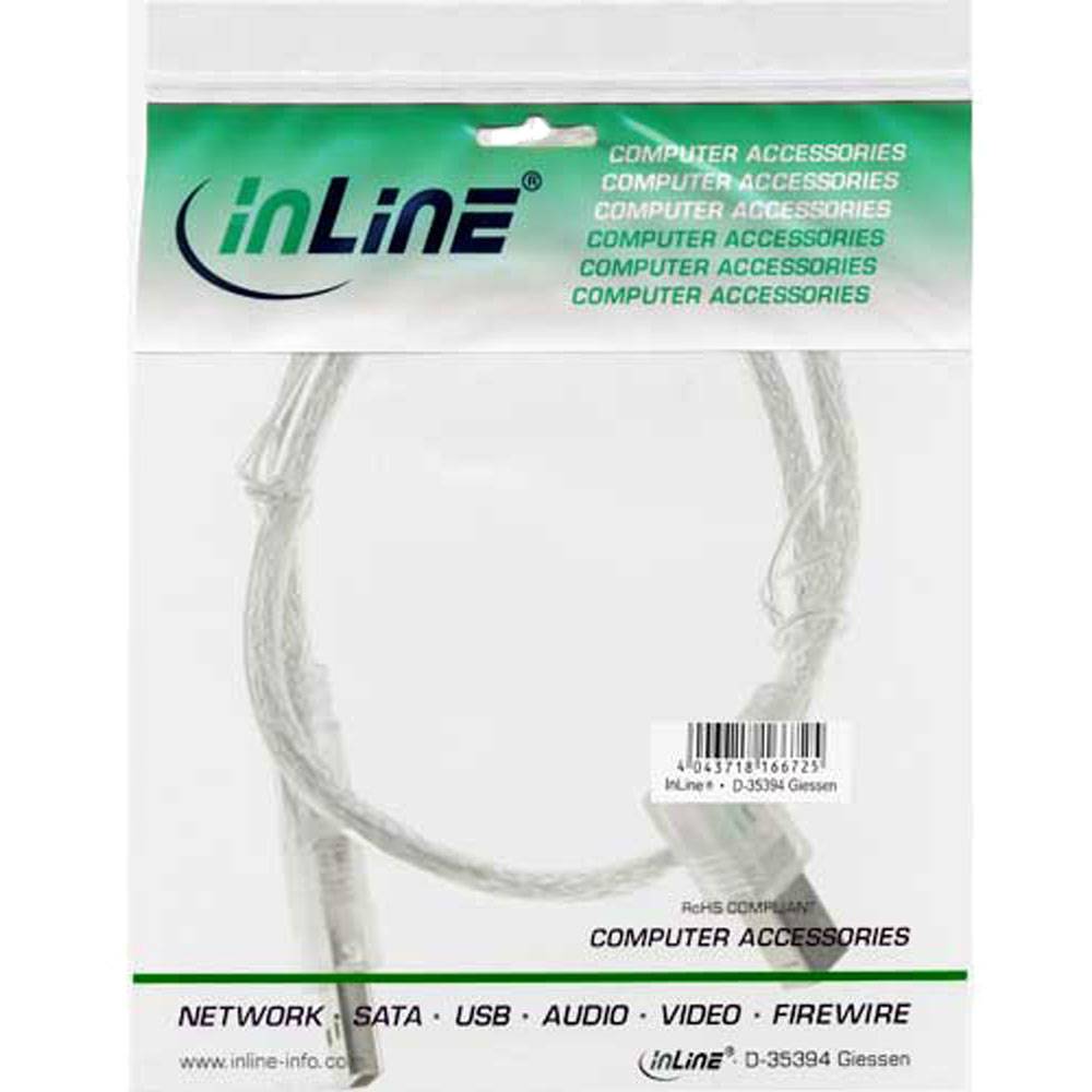 INLINE - USB 2.0 Kabel - A an B - links abgewinkelt - transparent - 0,3m