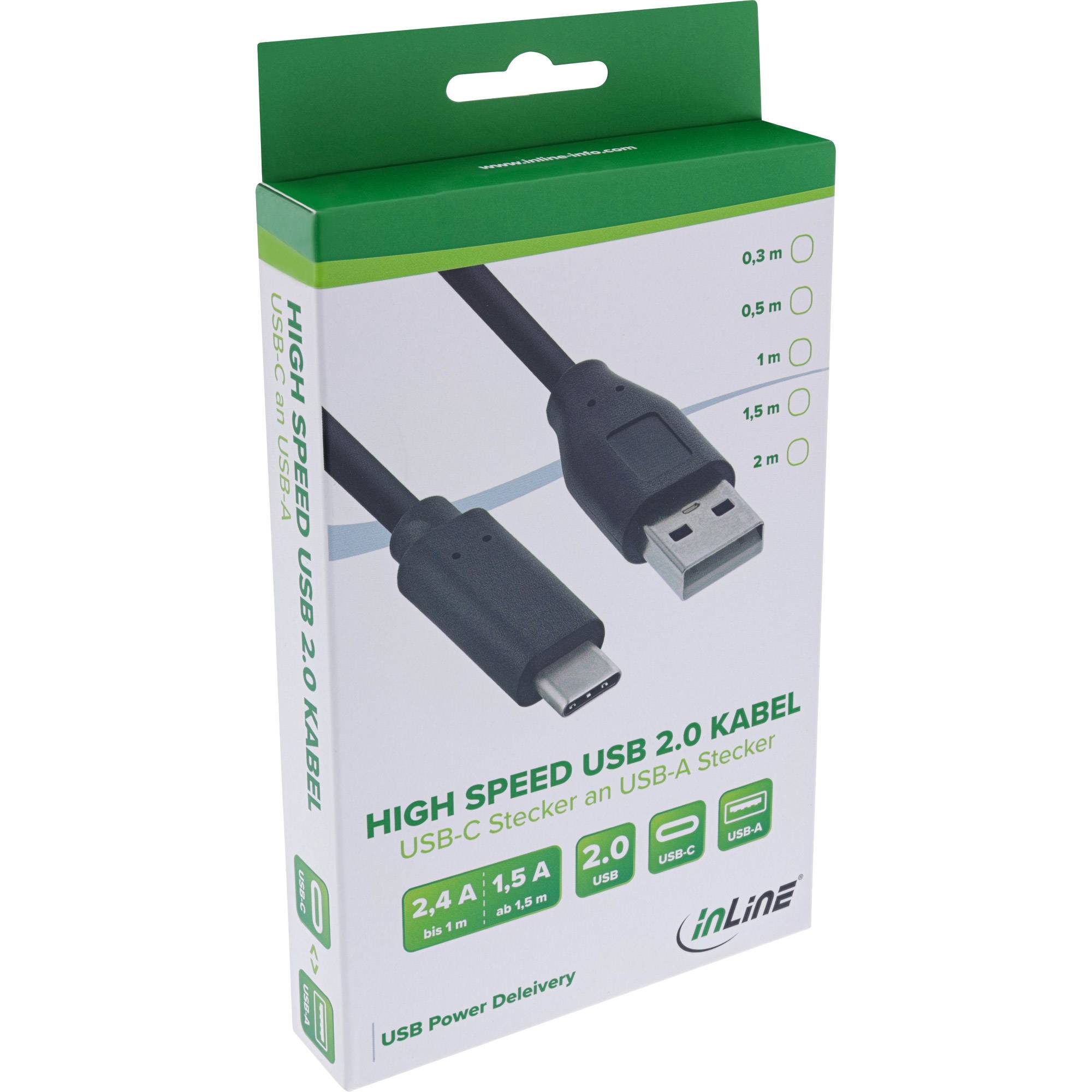 INLINE - USB 2.0 Kabel - USB-C Stecker an A Stecker - schwarz - 3m