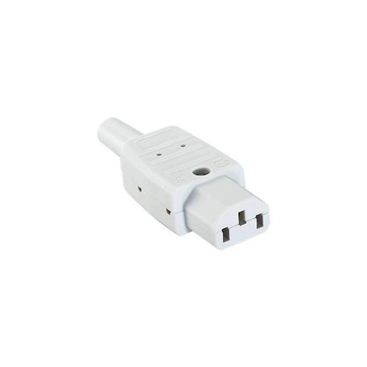 Weiße Steckdosenadapter mit dreipoliger Steckverbindung auf einfachem Hintergrund