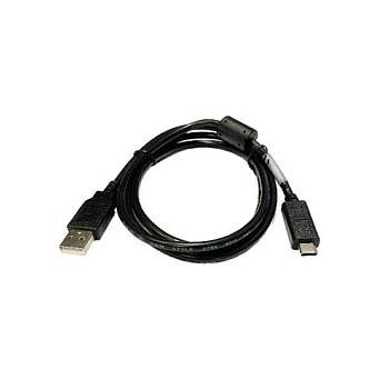 Aufgerolltes schwarzes USB-Kabel mit Standard-USB-A-Anschluss auf einer Seite und USB-C-Anschluss auf der anderen Seite.