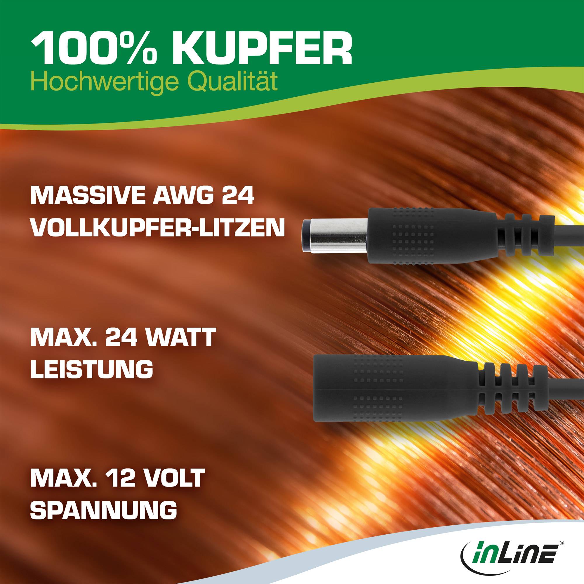 InLine® Verlängerungskabel, DC Stecker 5,5x2,1mm, schwarz, 5m