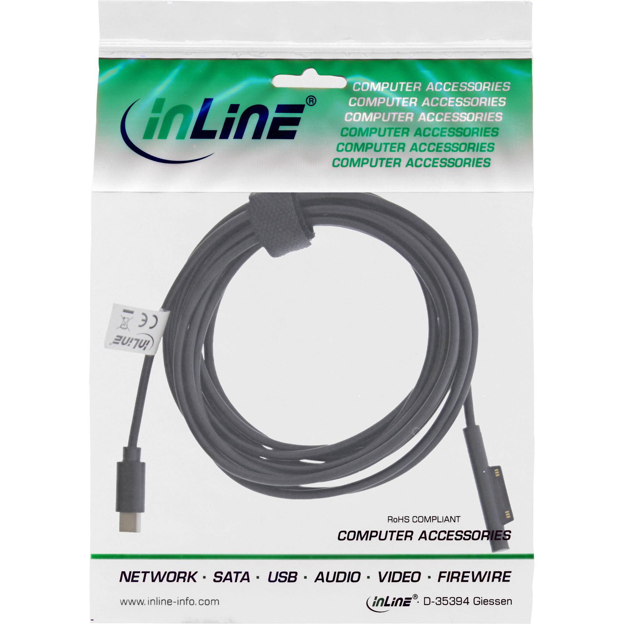 InLine USB-C zu Surface Ladekabel - 3m - DC 15 V - 3 A - 3 m - Schwarz - für Mic
