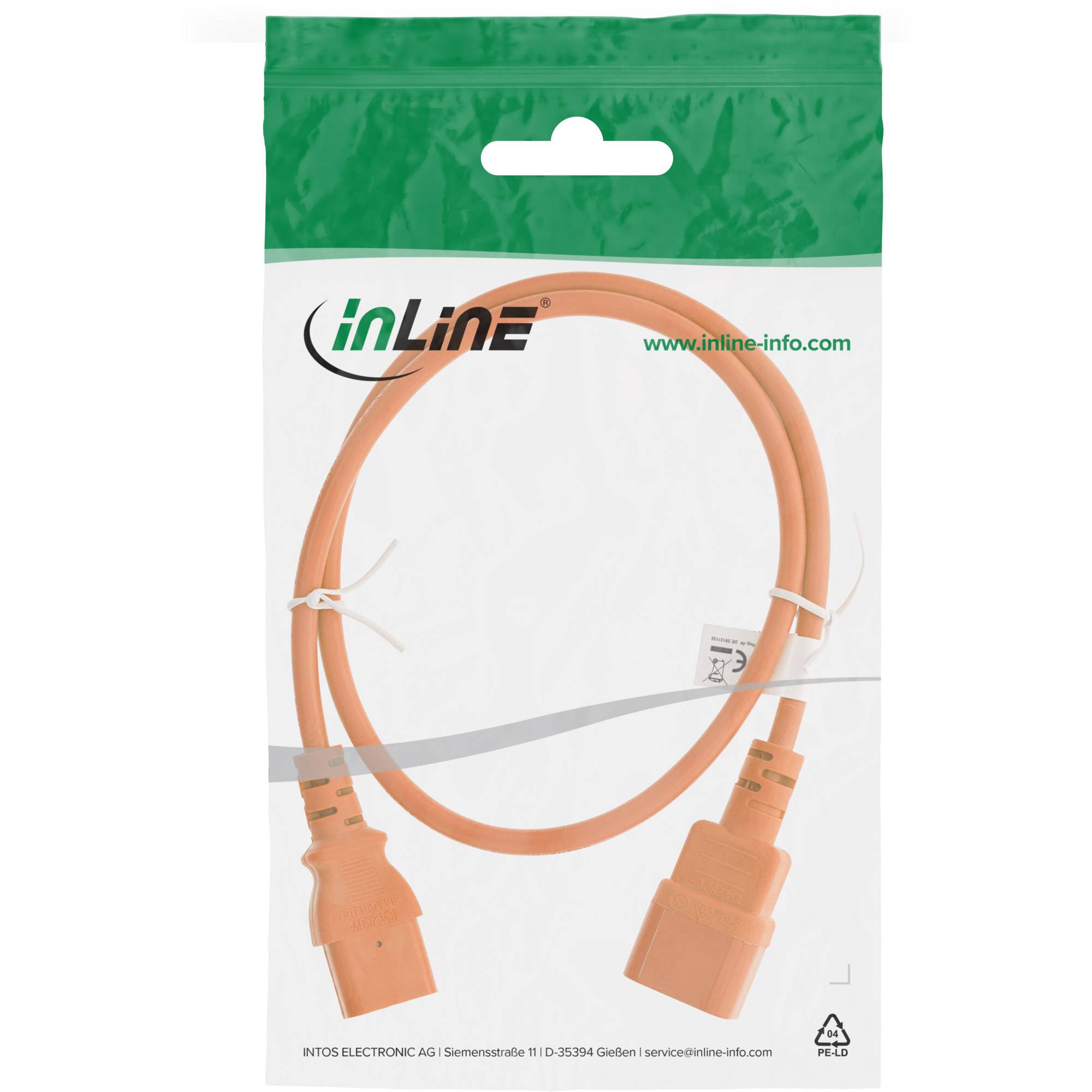INLINE - Kaltgeräteverlängerung - C13 auf C14 - orange - 1m