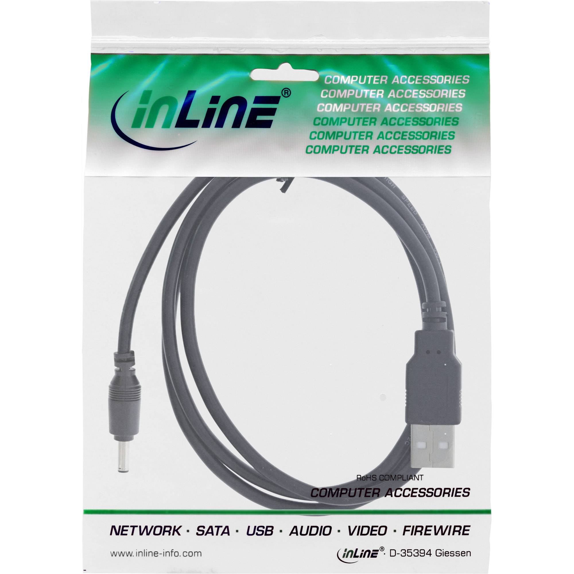 INLINE - USB DC Stromadapterkabel - USB A Stecker zu DC 4,0x1,70mm Hohlstecker