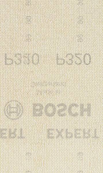 Nahaufnahme von Schleifpapier mit dem Text ‚B330' und ‚BOSCH', der auf seiner strukturierten Oberfläche gedruckt ist.