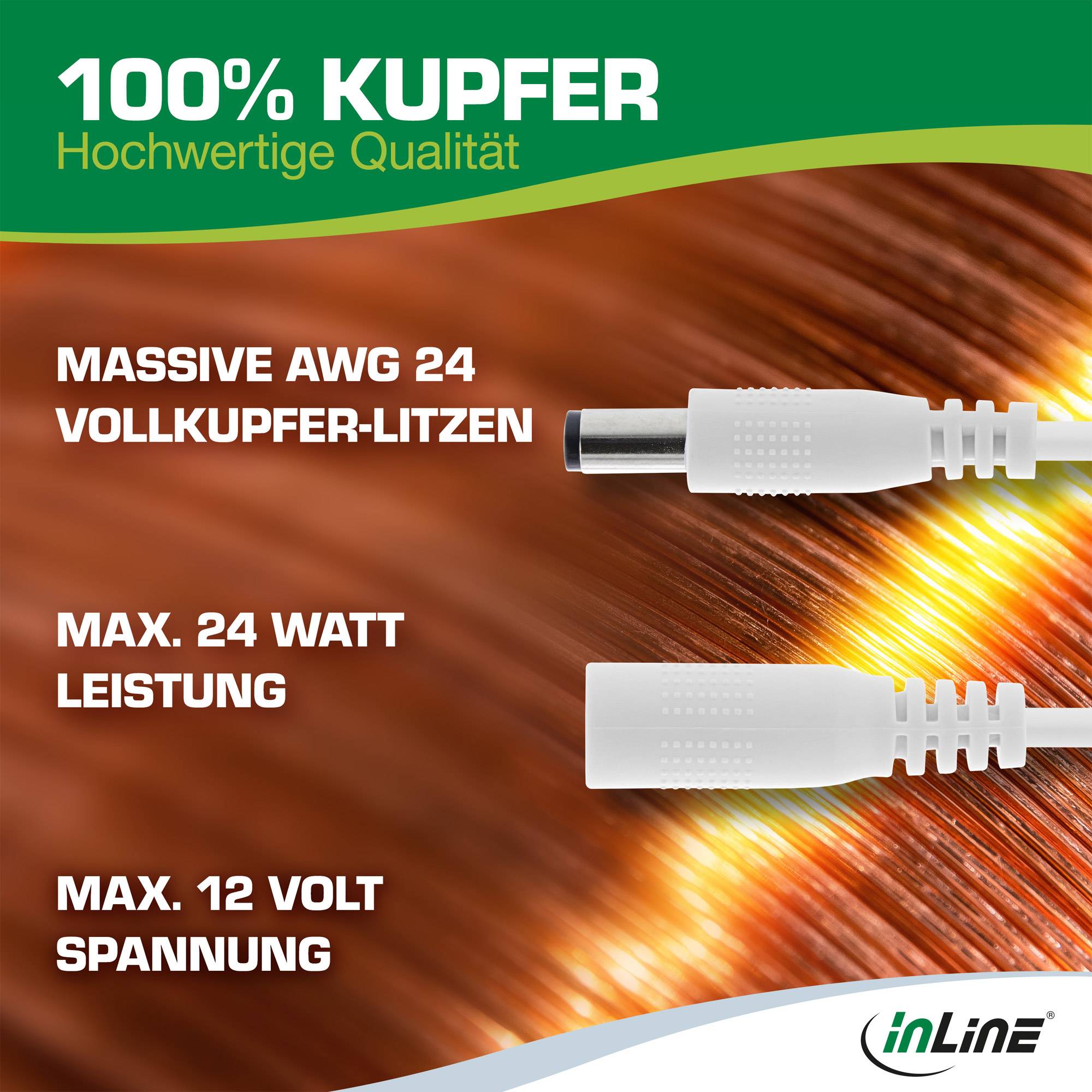 InLine® DC Verlängerungskabel, 5,5 x 2,1 mm, AWG 24, weiß, 5 m