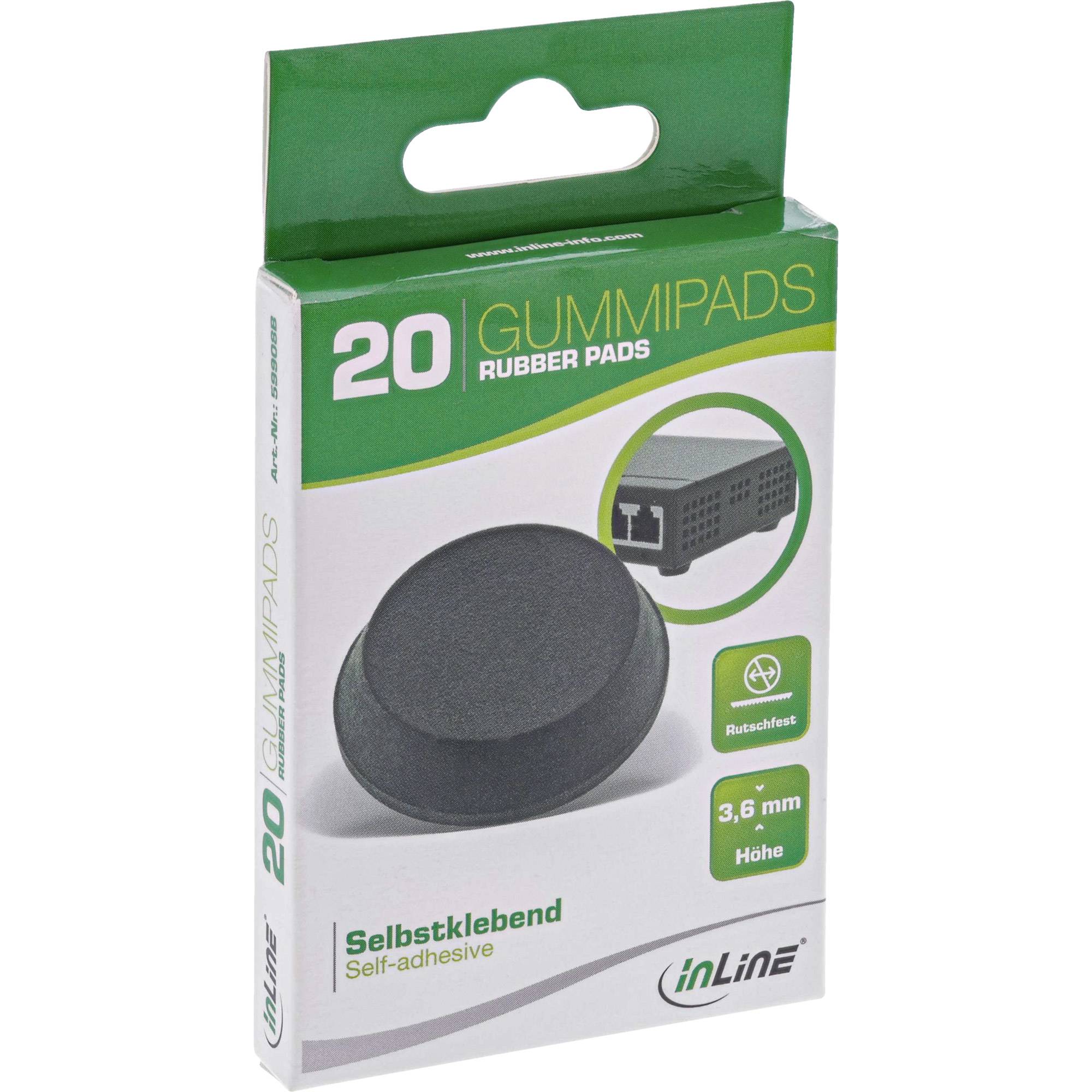 INLINE - Gummipads - 12mm - 20er Pack - schwarz - flach - selbstklebend