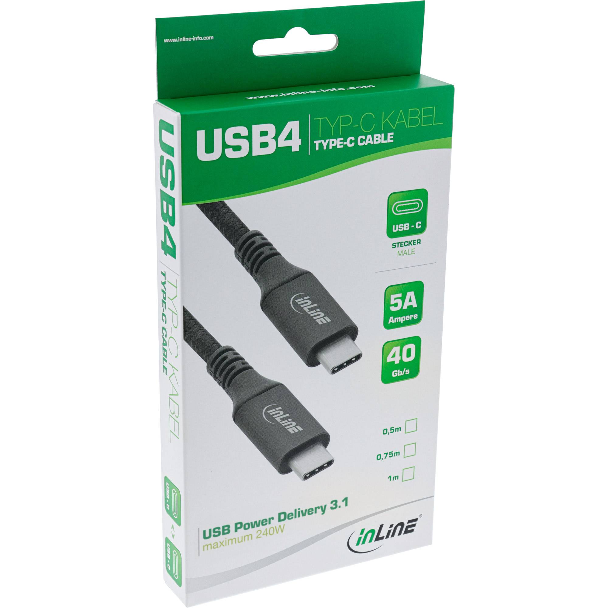InLine USB4 Kabel - USB-C Stecker/Stecker - 8K60Hz - schwarz - 1m - USB4 / Thund