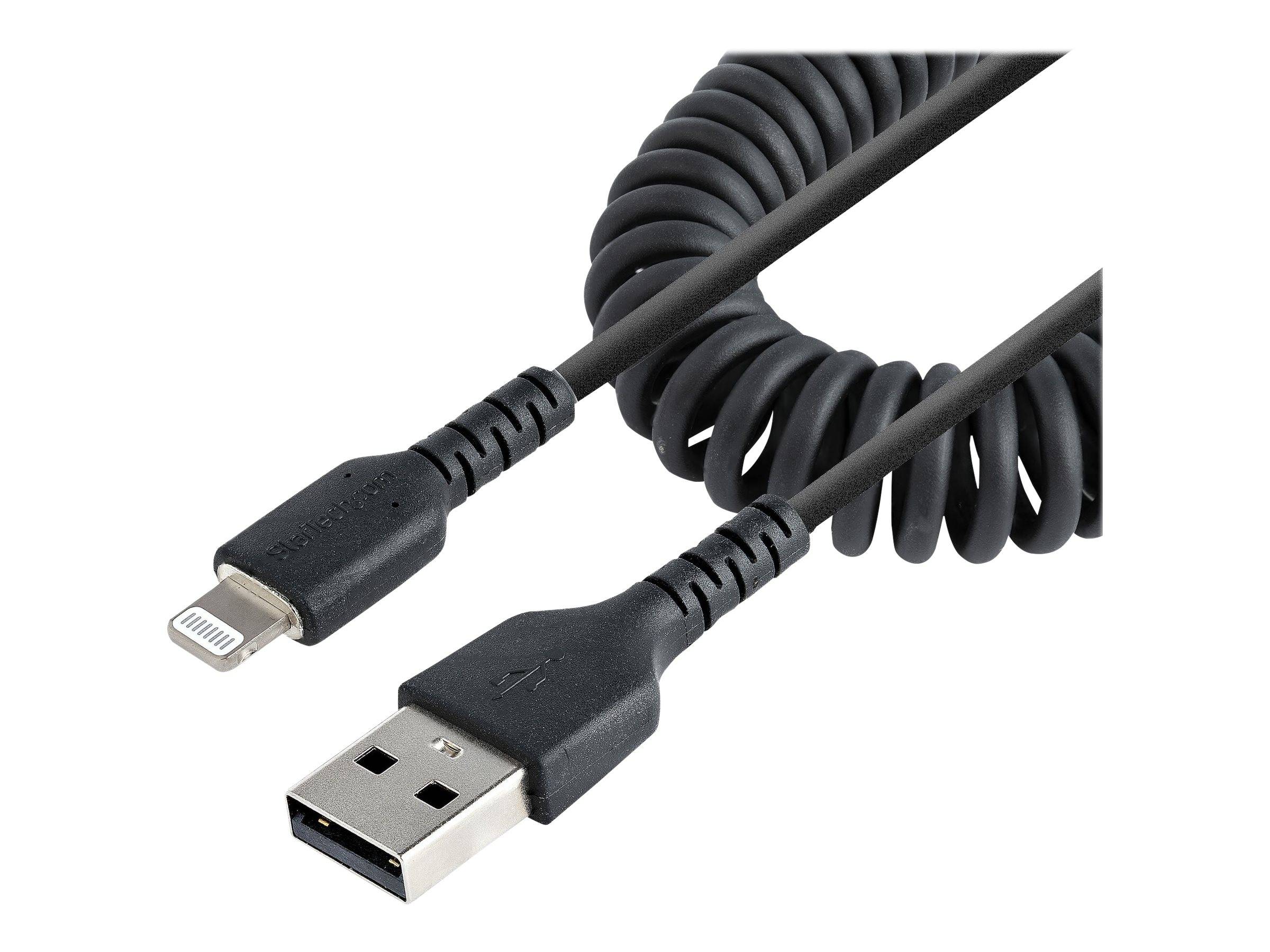 StarTech.com 1m USB auf Lightning Kabel, Spiralkabel, MFi zertifiziert, Schnellladekabel für iPhone/iPad, Schwarz, robus