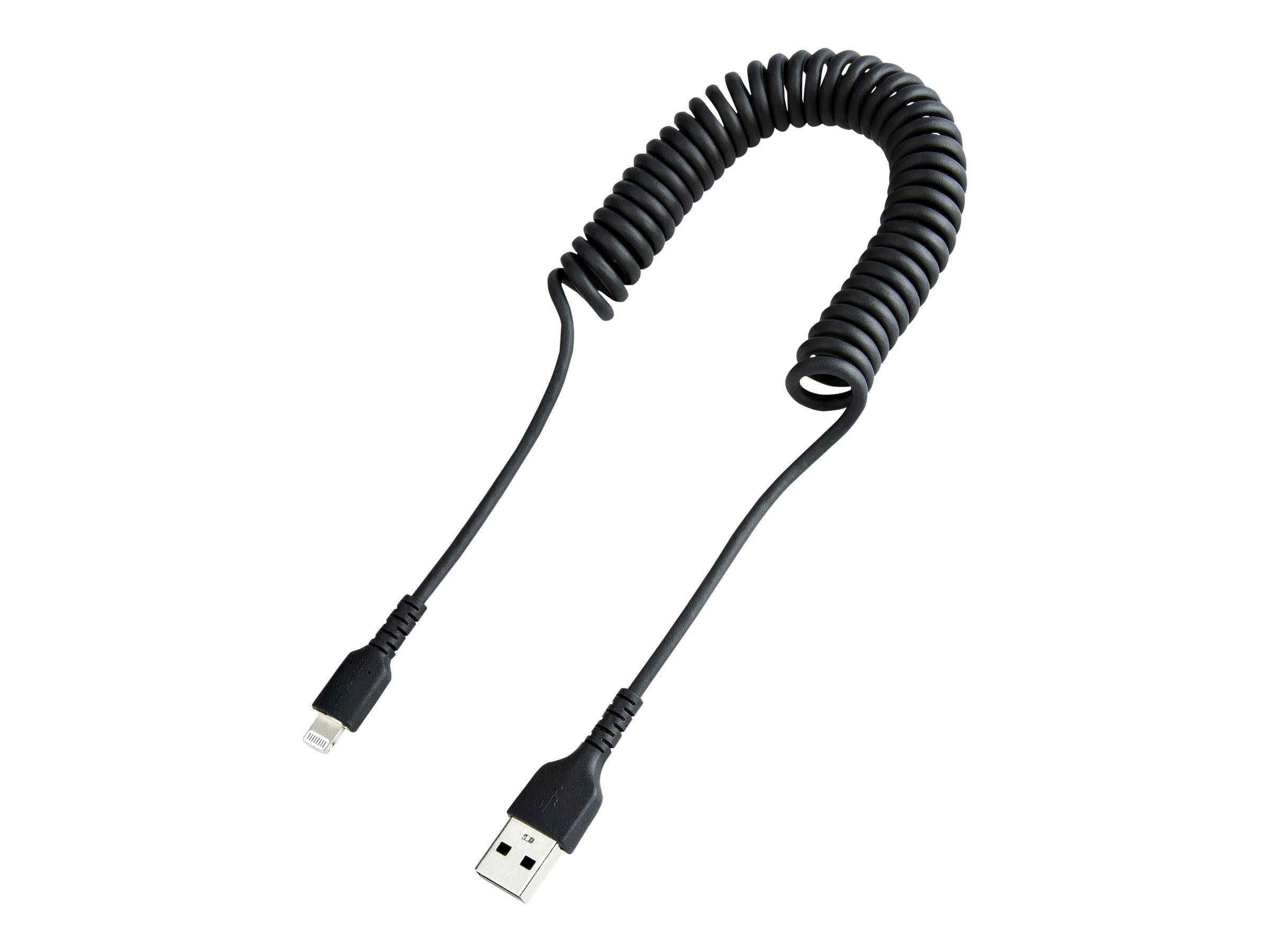 StarTech.com 1m USB auf Lightning Kabel, Spiralkabel, MFi zertifiziert, Schnellladekabel für iPhone/iPad, Schwarz, robus