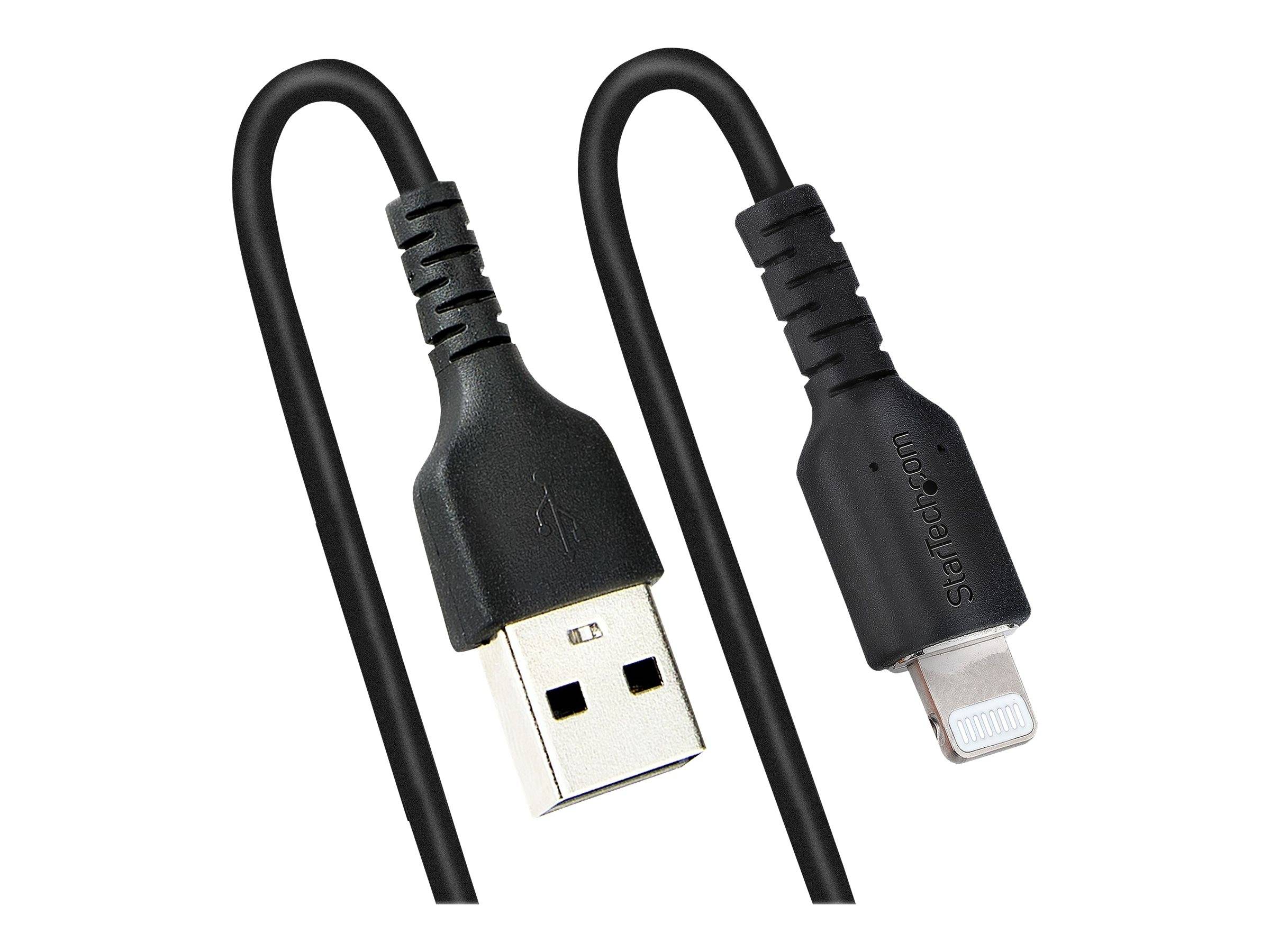 StarTech.com 1m USB auf Lightning Kabel, Spiralkabel, MFi zertifiziert, Schnellladekabel für iPhone/iPad, Schwarz, robus