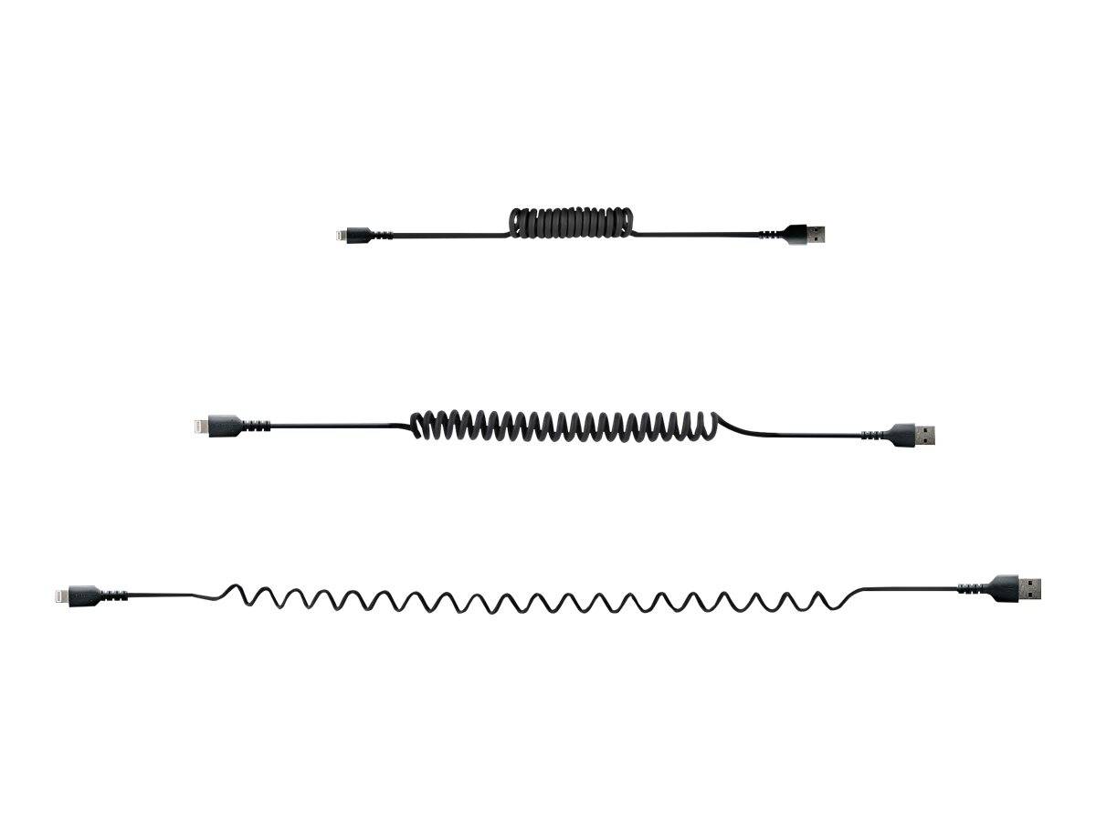 StarTech.com 50cm USB auf Lightning Kabel, Spiralkabel, MFi zertifiziert, Schnellladekabel für iPhone/iPad, Schwarz, ro