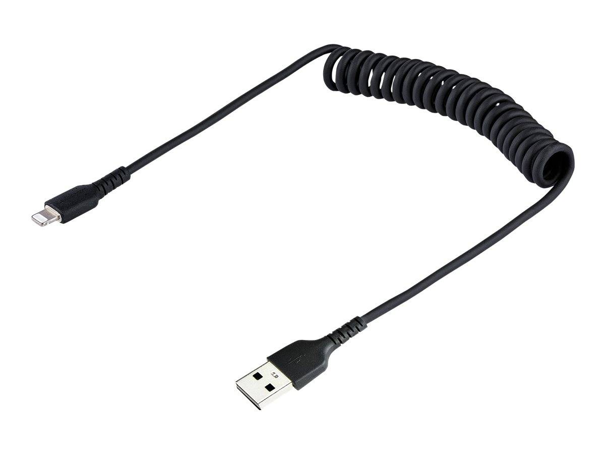 StarTech.com 50cm USB auf Lightning Kabel, Spiralkabel, MFi zertifiziert, Schnellladekabel für iPhone/iPad, Schwarz, ro