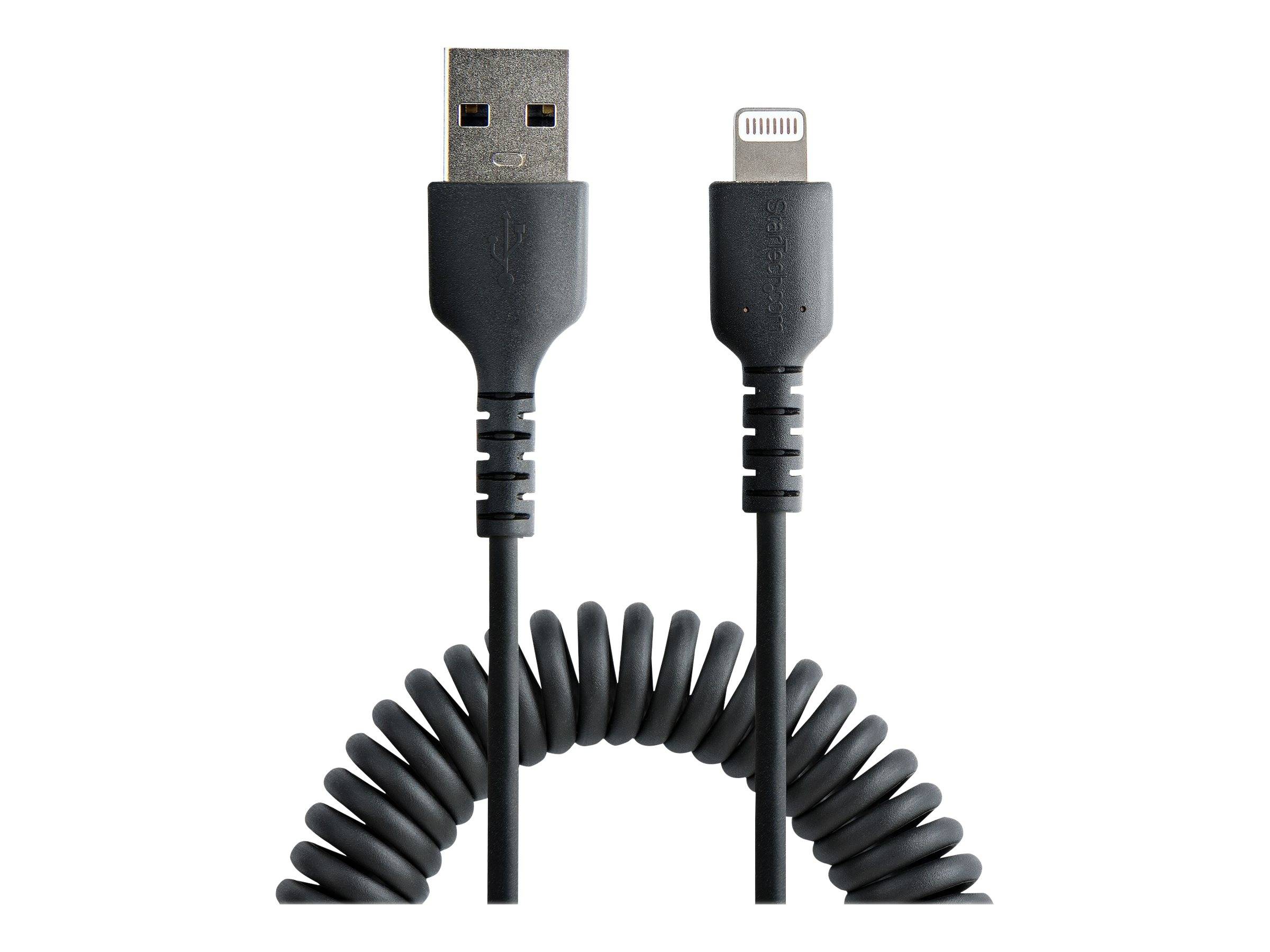 StarTech.com 1m USB auf Lightning Kabel, Spiralkabel, MFi zertifiziert, Schnellladekabel für iPhone/iPad, Schwarz, robus