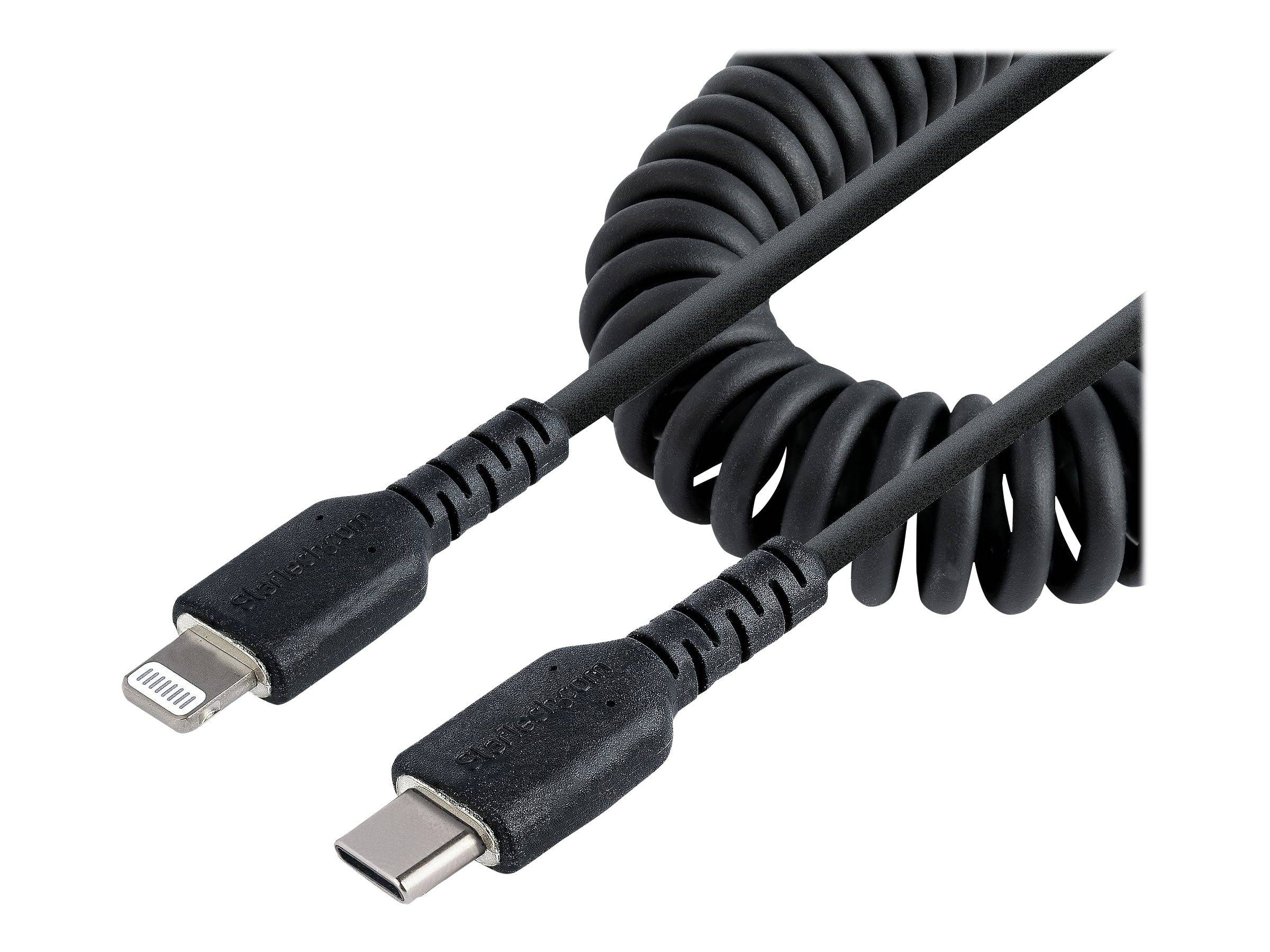 StarTech.com 1m USB C auf Lightning Kabel, spiralkabel, MFi-zertifiziert, Schnellladekabel für iPhone/iPad/iPod , schwar