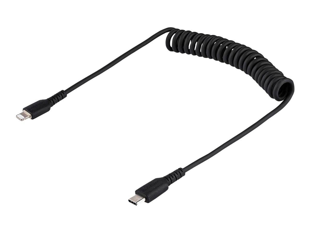 StarTech.com 1m USB C auf Lightning Kabel, spiralkabel, MFi-zertifiziert, Schnellladekabel für iPhone/iPad/iPod , schwar