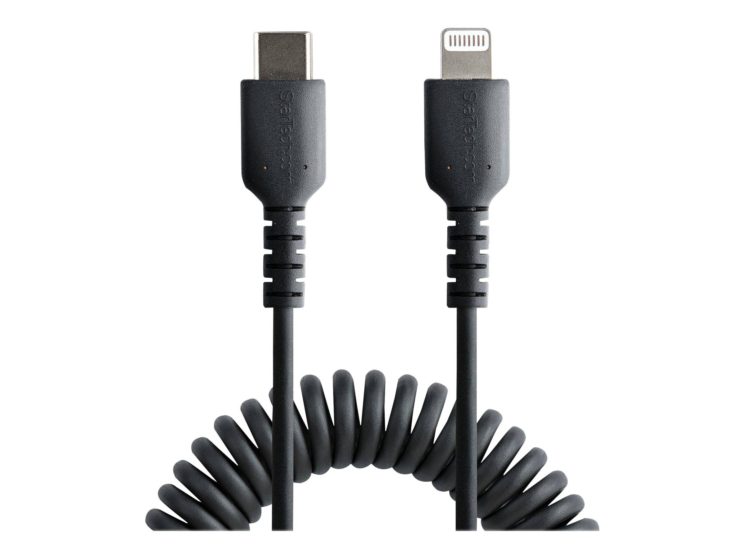 StarTech.com 1m USB C auf Lightning Kabel, spiralkabel, MFi-zertifiziert, Schnellladekabel für iPhone/iPad/iPod , schwar