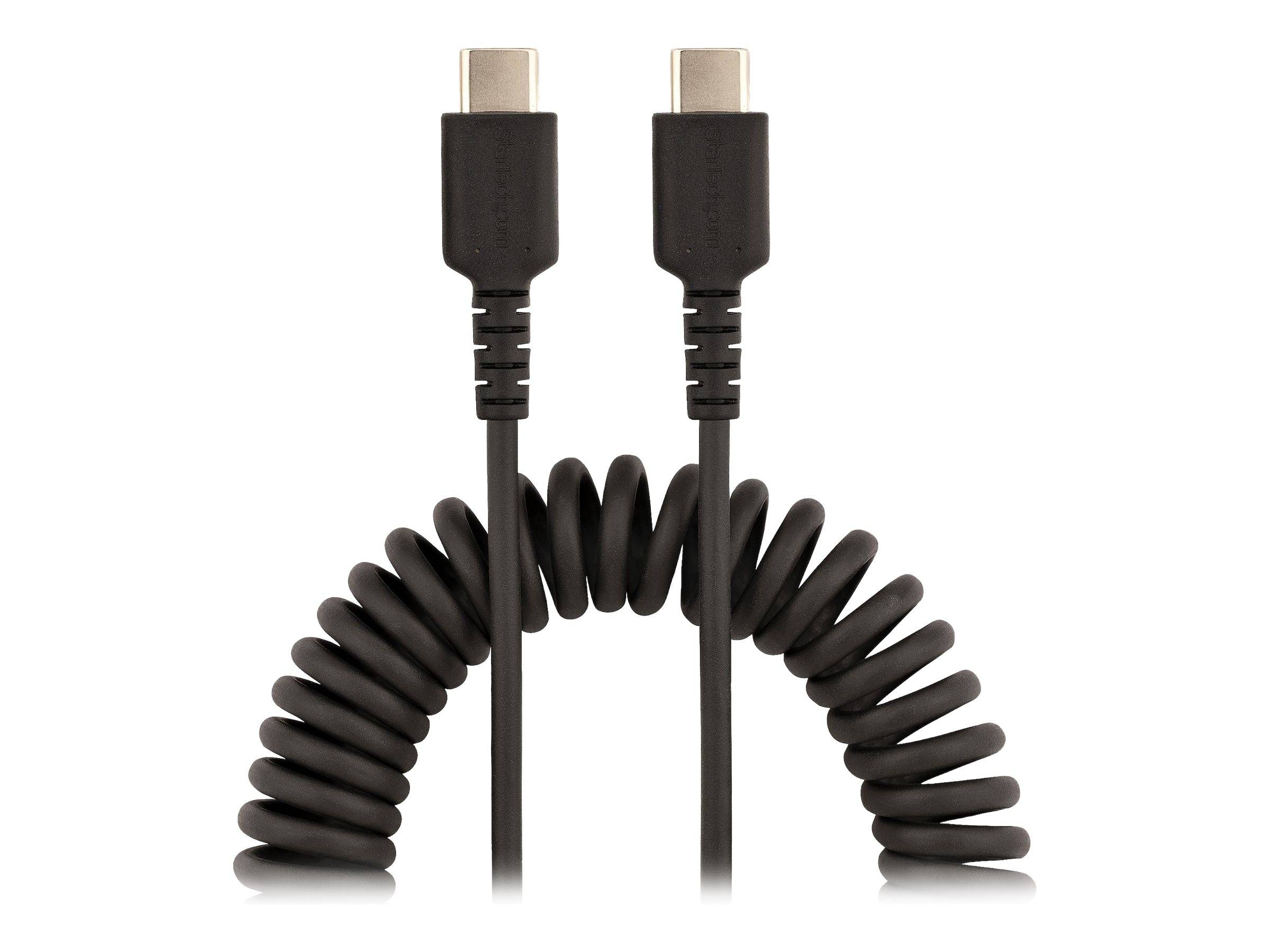 StarTech.com 50cm USB C auf USB C Kabel, hochbelastbares Spiralkabel zum Laden und Synchronisieren, USB C 2.0 Kabel, rob