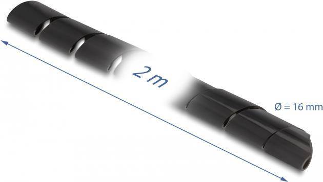 Delock Spiralkabelwicklung - 2 m - Schwarz - Spiral Hose flexible 2 m x 16 mm bl