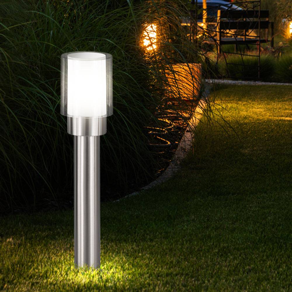 Gartenlampen Aussen silber Aussenlampe Stehleuchte Wegeleuchten Außen Modern, Edelstahl Metall weiß klar, IP54, 1x E27, DxH 12x50 cm