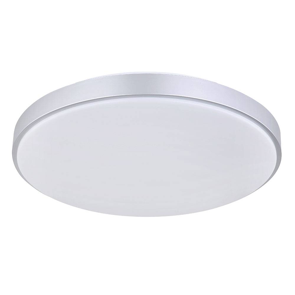 LED Deckenleuchte dimmbar Deckenleuchte Wohnzimmer Deckenlampe mit Fernbedienung, CCT Nachtlicht Memoryfunktion, Metall silber weiß opal, 1x LED 18W