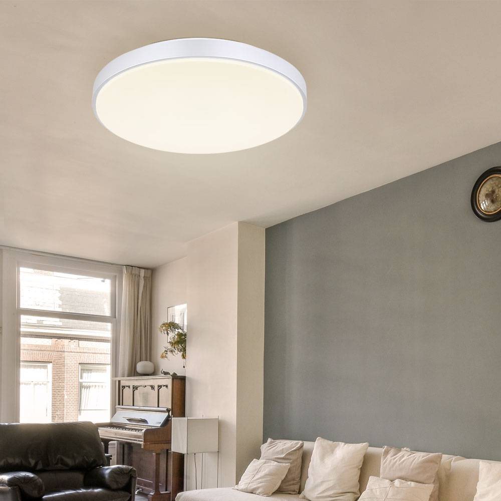 LED Deckenleuchte dimmbar Deckenleuchte Wohnzimmer Deckenlampe mit Fernbedienung, CCT Nachtlicht Memoryfunktion, Metall silber weiß opal, 1x LED 18W