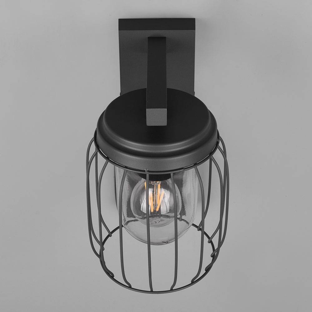 Wandleuchte Außen mit Bewegungsmelder anthrazit Außenlampe rustikal Laterne Bewegungsmelder Außen, Alu Glas klar, Käfig Design, 1x E27, BxH 16x28