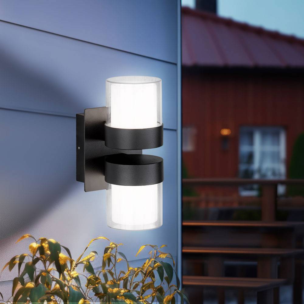LED Up Down Wandleuchte Aussen Fassadenleuchte Außen LED Wandlampe schwarz oben unten, Metall Kunststoff, 2x 8,5W 2x 750lm warmweiß, BxH 14x24 cm