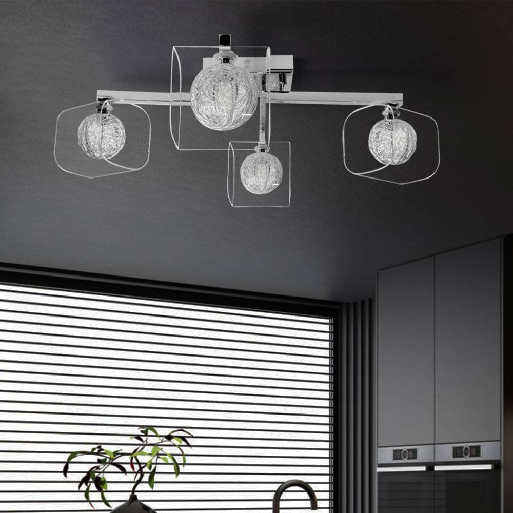 Deckenleuchte Wohnzimmerlampe 4 flammig Deckenlampe Schlafzimmerleuchte, Aluminium Metall Kugeln Glas weiß Chrom, 42W 630Lm 2800K warmweiß, LxBxH 58