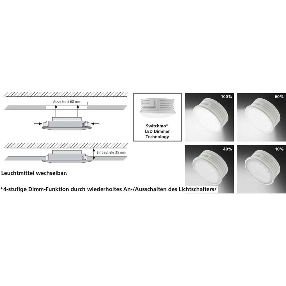 LED Einbaustrahler Deckenlampe Einbauspot dimmbar über Lichtschalter Einbauleuchte, weiß, Aluminium, 5,5W 350lm warmweiß, LxBxH 8x8x3 cm