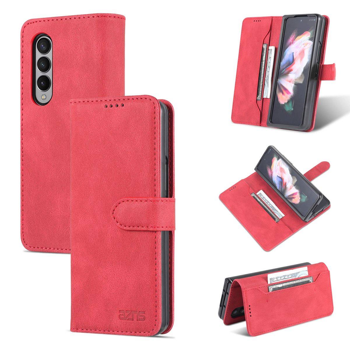 Für Samsung Galaxy Z Fold4 5G Design Kunst Leder Handy Tasche Hülle Etuis Rot