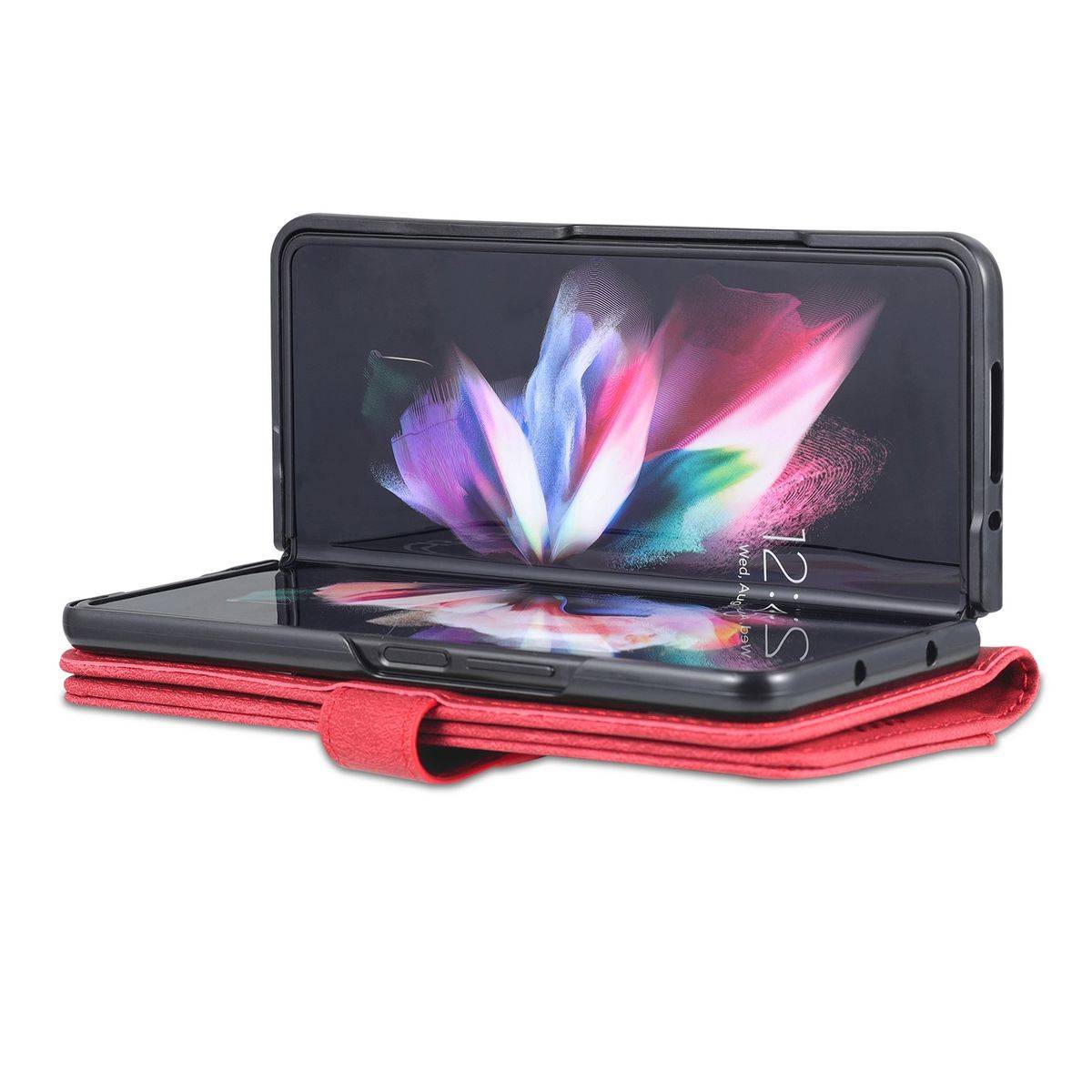 Für Samsung Galaxy Z Fold4 5G Design Kunst Leder Handy Tasche Hülle Etuis Rot