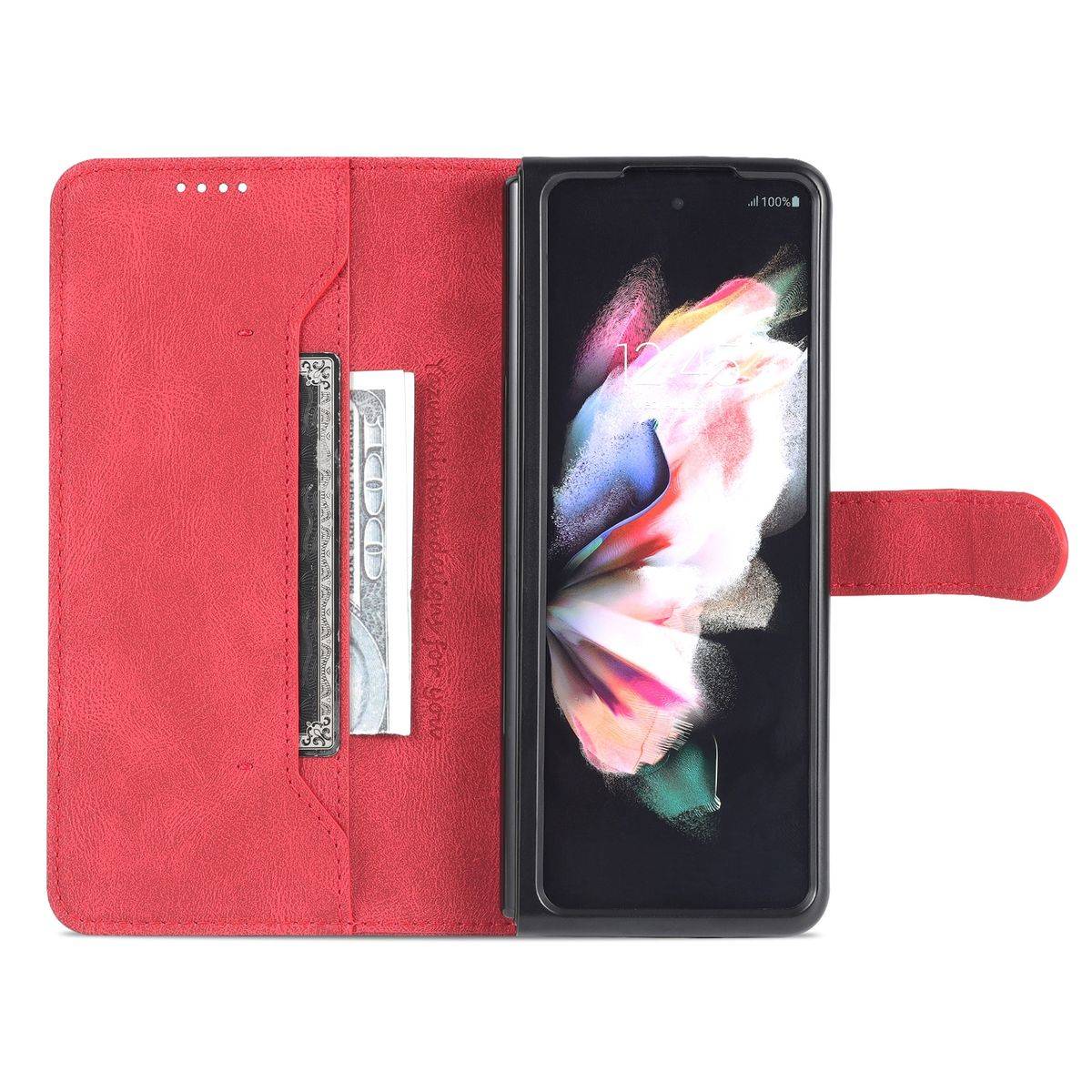 Für Samsung Galaxy Z Fold4 5G Design Kunst Leder Handy Tasche Hülle Etuis Rot